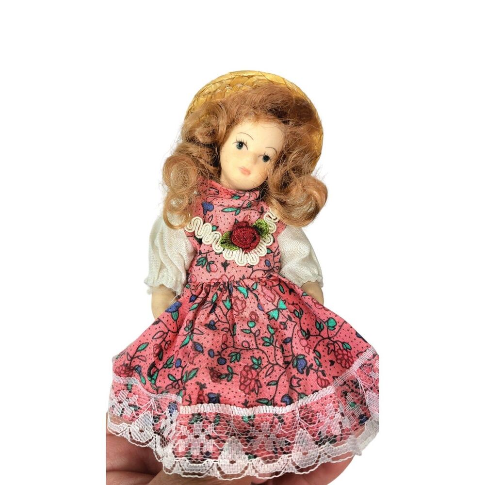 Vintage Danbury Mint Hand Painted Reticulated BJD Miniature Country Girl Doll